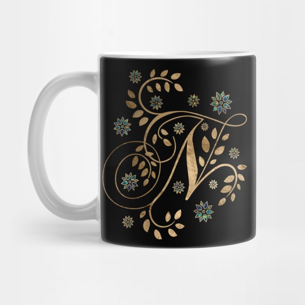 Luxury Golden Calligraphy Monogram with letter N by Nartissima